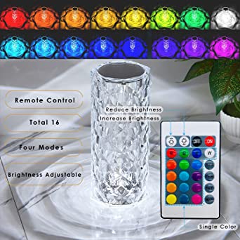 16 Colors Diamond Rose Crystal Lamp Bedside Acrylic Usb Rechargeable Table Lamp Hazaaz.com