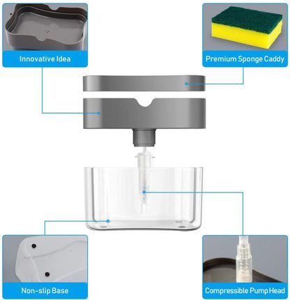 2-in-1 Dishwashing Liquid Box Soap Pump Dispenser Sponge Holder hazaaz.com