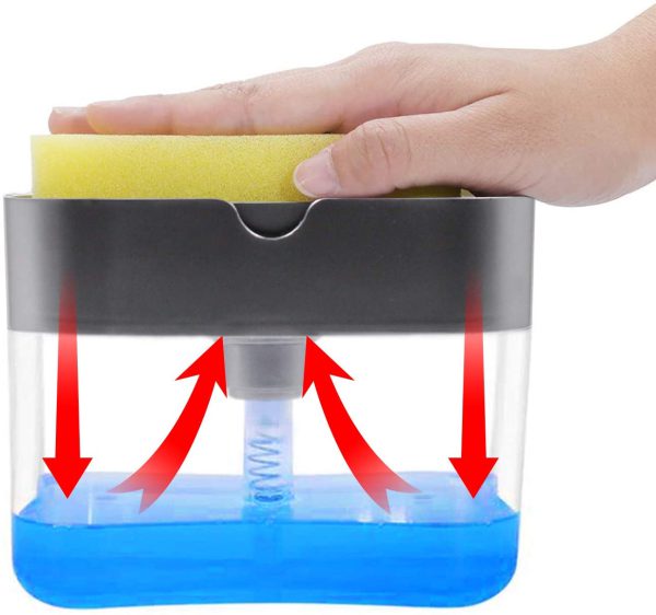 2-in-1 Dishwashing Liquid Box Soap Pump Dispenser Sponge Holder hazaaz.com