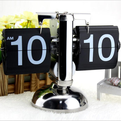 Black Retro Flip Clock-Internal Gear Operated Flip Home Clock - Hazaaz.com