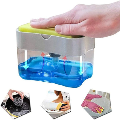 2-in-1 Dishwashing Liquid Box Soap Pump Dispenser Sponge Holder hazaaz.com