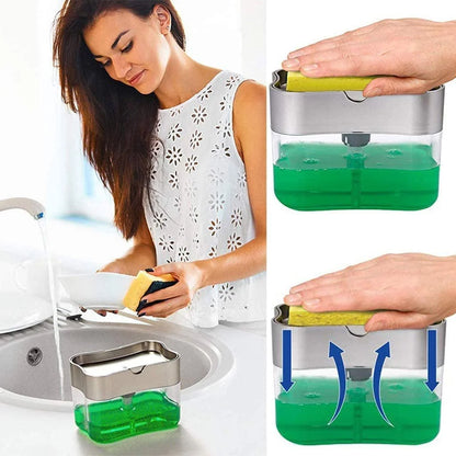 2-in-1 Dishwashing Liquid Box Soap Pump Dispenser Sponge Holder hazaaz.com